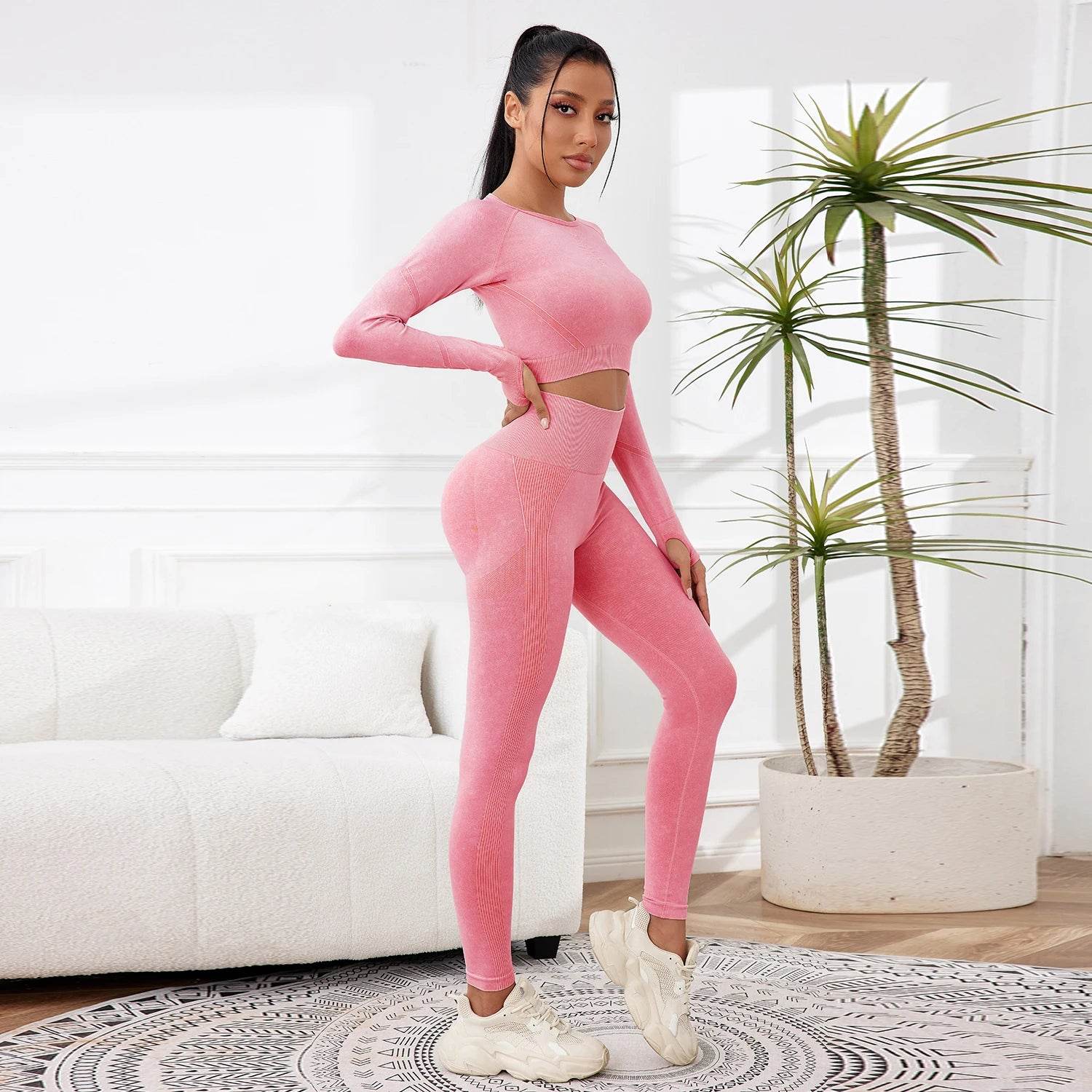 2025 2PCS Sets Women Outfit High Waist Gym Sexy Sport Wash Pants Sets Running Outdoors Skinny - AIAZ