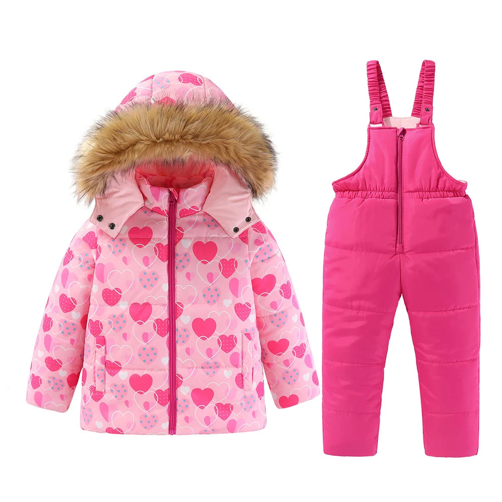 4-8T Kids Girls Ski Suits Hooded Snowboard Coats Children Winter Warm Pant Outdoor Sportwear Thick Cotton Snowboard Skiing Suit