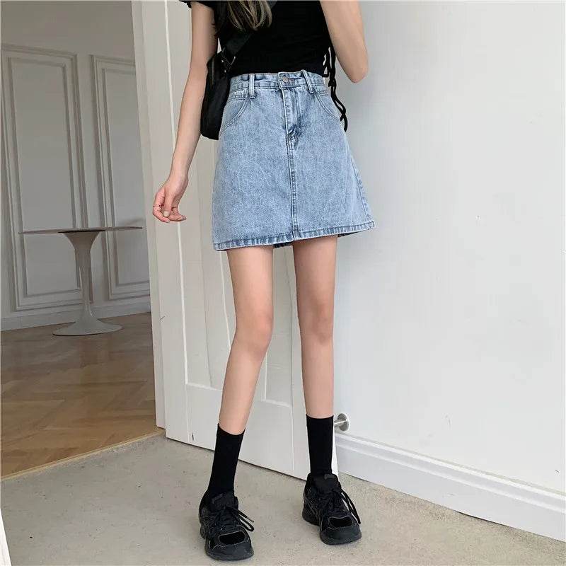 High Waist Denim Skirt Versatile Skirt Women's Clothing A-Line ort Skirt Slimming Wraparound Summer 202 plus Size - AIAZ