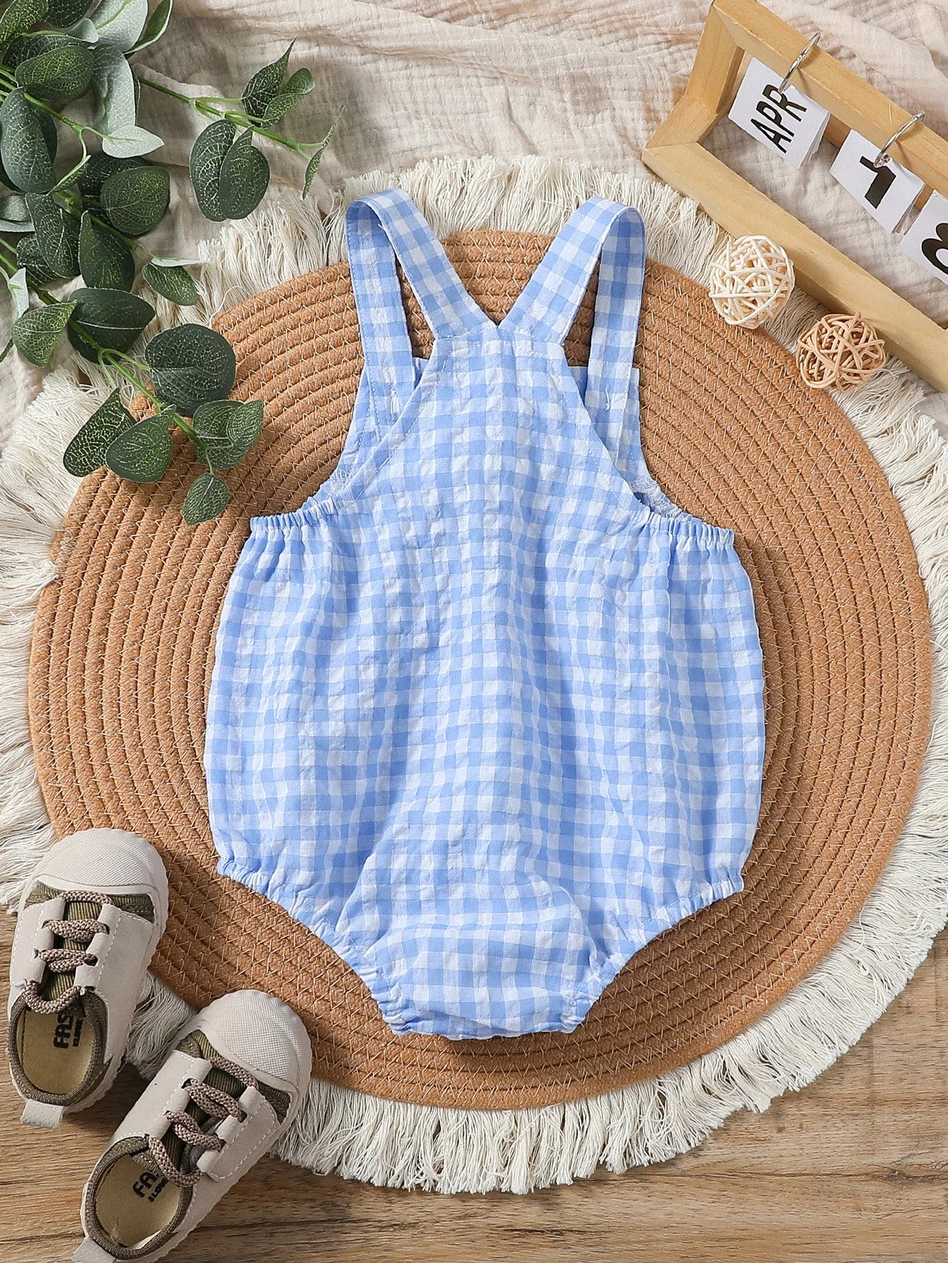 Suspenders Baby Boys Sleeveless Summer Plaid Green jumpsuit Japan&Korean Streetwear)