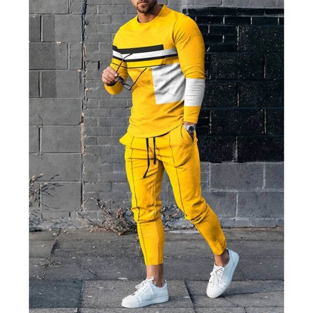 Men Clothes Set Fashion Long Sleeved T Shirt+Trousers Casual Tracksuit 2 Piece Suit Spring Male Sportswear Streetwear Oversized - AIAZ