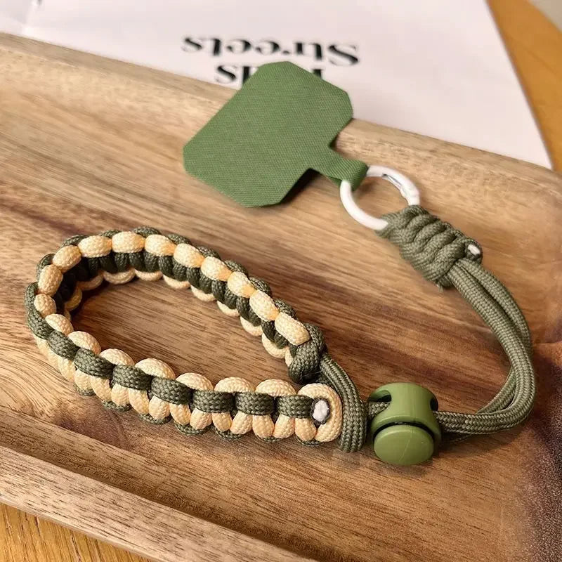 Short Sports Phone Charm Wrist Strap Adjustable Black Green Woven Sturdy Lanyard European Travel Anti-Theft Anti-robbery Keycord