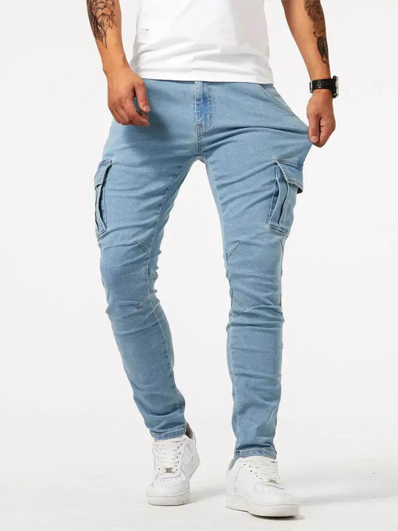 New Jeans Men's Side Pocket Skinny Jeans Slim Solid Color High Waist Denim Pencil Pants Summer - AIAZ