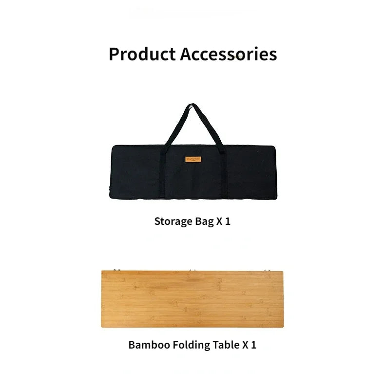 MOUNTAINHIKER Outdoor Camping Bamboo Folding Table Portable Fast Storage Folding Desk Outdoor Dining Table Picnic BBQ Table