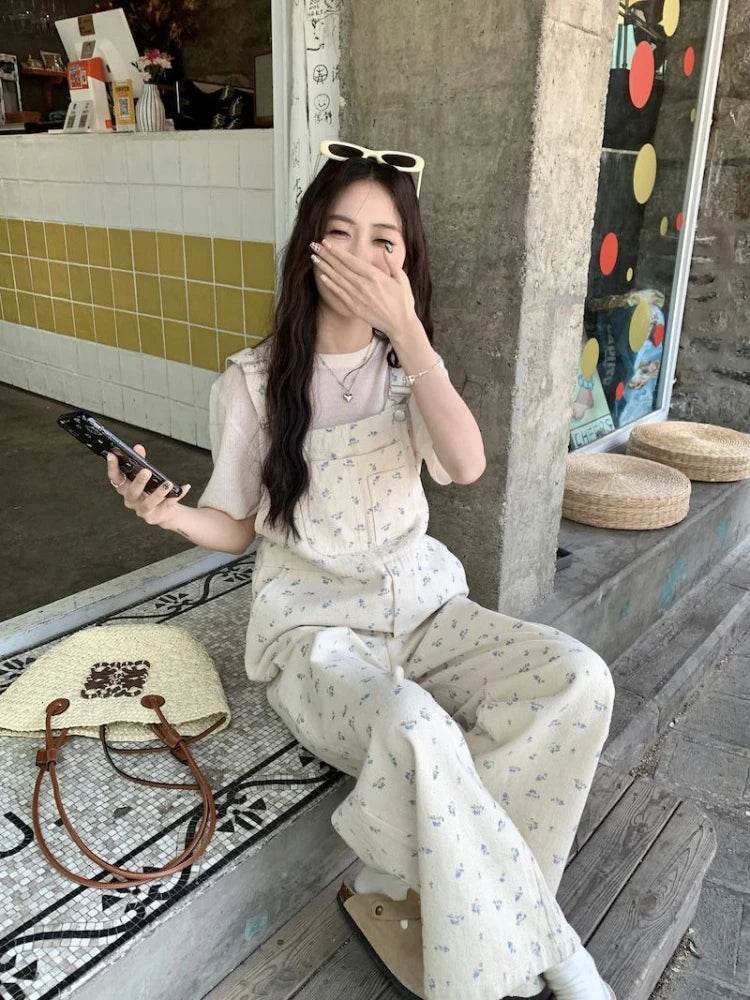 Jumpsuits Women Cute Lively Fashion Simple Floral New Autumn All-match Simple Temperament Korean Style Tender Straight Trousers - AIAZ