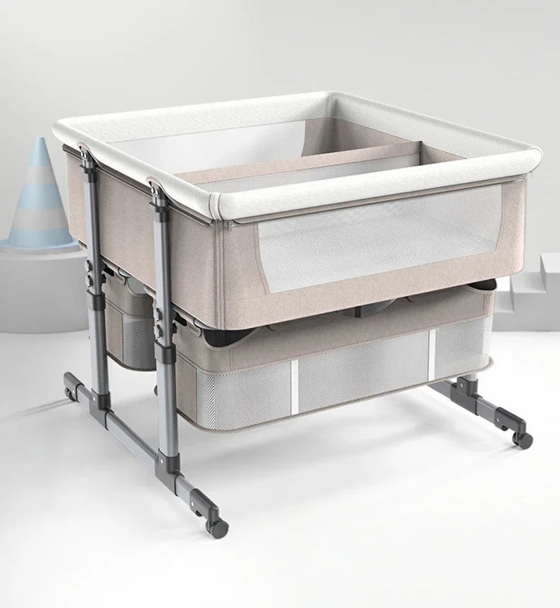 Twin Bassinet Portable Movable Newborn Crib Folding Height Adjustable Splicing Big Bed Baby Crib Baby Bed