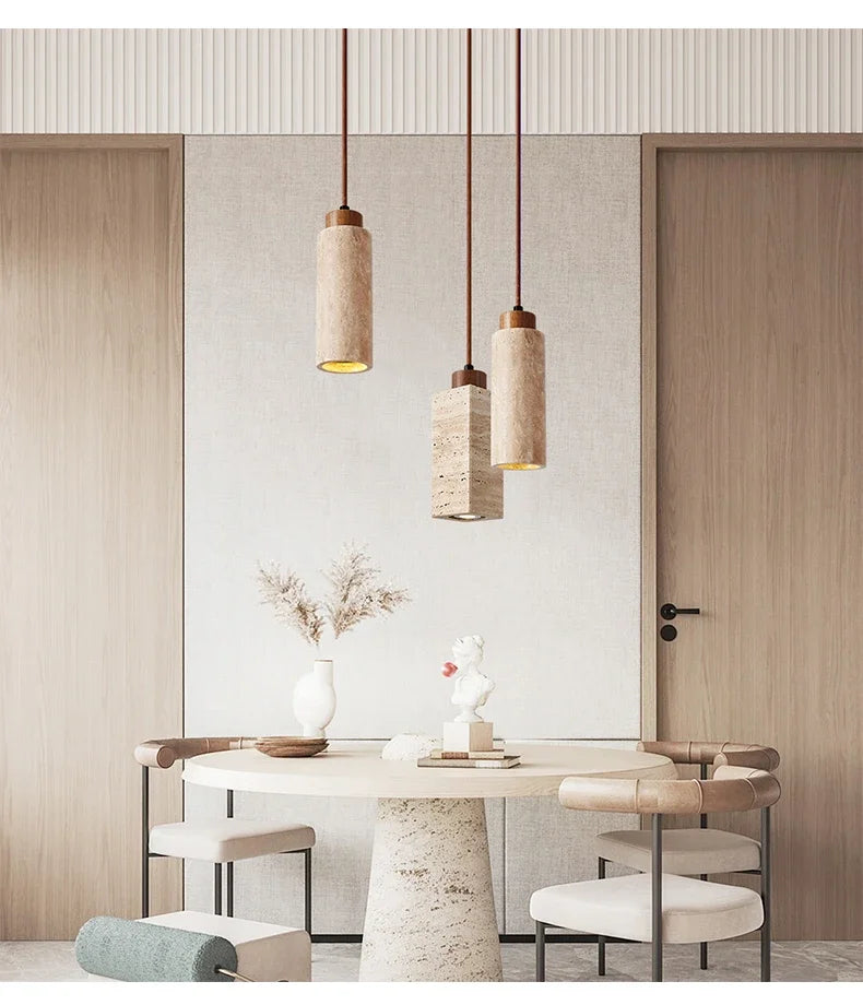 Japanese Wabi Sabi Yellow Marble Chandelier Creative Restaurant Dining Desk Bar Bedroom Pendant Lamp Homestay Art Decor Lighting