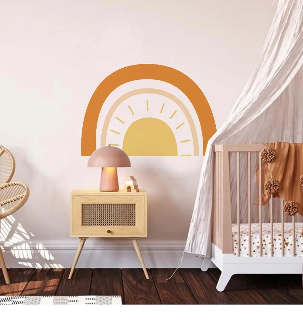 Half Sun Wallpaper Decal Sunshine Vinyl Wall Stickers Boho Nursery Baby Room Wall Stickers Self-Adhesive Bedroom Home Decor