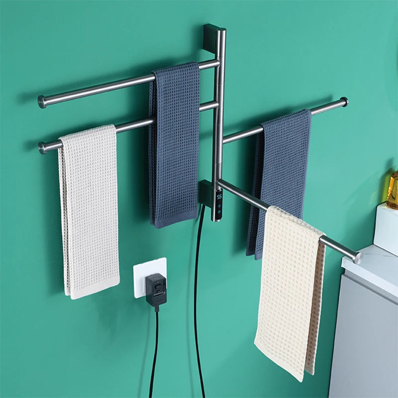 Rotatable Bathroom Electric Heated Carbon Fiber Towel Rail Warmer Digital Display Temperature Time Control Smart Home Bar Dryer