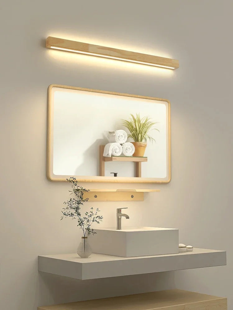 Simple Solid Wood Wall Lamp LED Long Strip Lamp Living Room Background Wall Corridor Balcony Bedroom Bedside Lighting Decoration