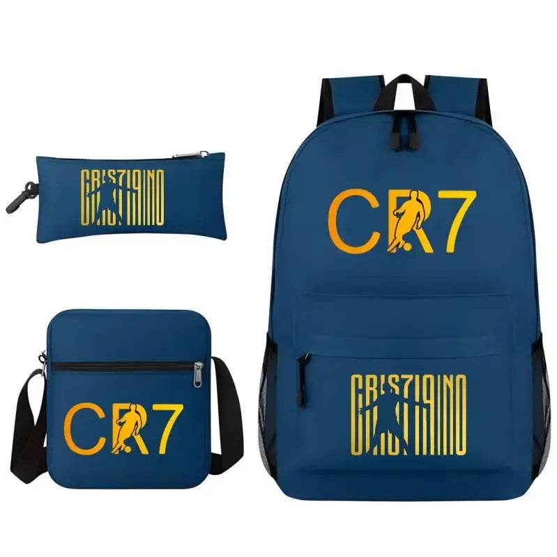 3Pcs Sets Boys Girl Football CR7 School Backpack School Bags Travel Bags Laptop Zipper Rucksack New Mochila For Students Bags - AIAZ
