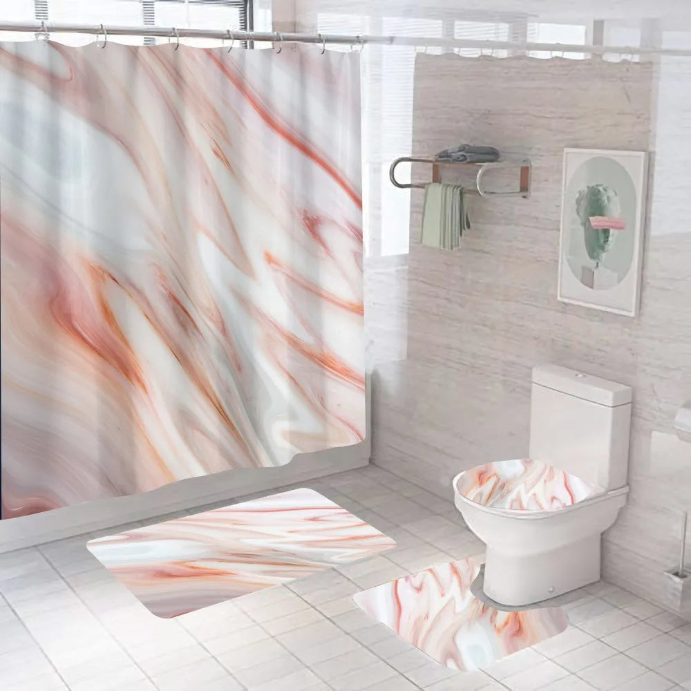 Pink Crack Shower Curtains Fashion Bathroom Curtain Bath Sets Toilet Cover Mat Non-Slip Washroom Rug Set Modern 180x180cm Hot