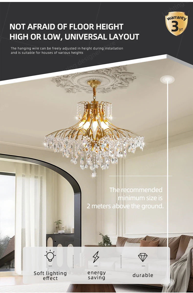 Hall Chandelier Crystal Living Room Pendant Light Minimalist Iron Art Hanging Lamp for Dining Table Lighting Ceiling Chandelier