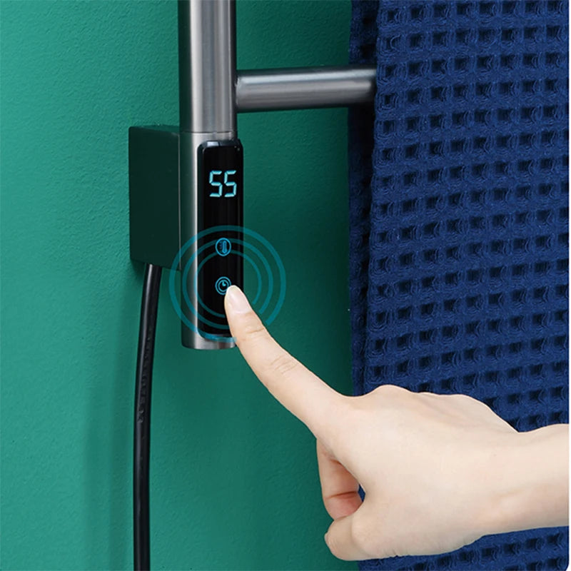 Rotatable Bathroom Electric Heated Carbon Fiber Towel Rail Warmer Digital Display Temperature Time Control Smart Home Bar Dryer