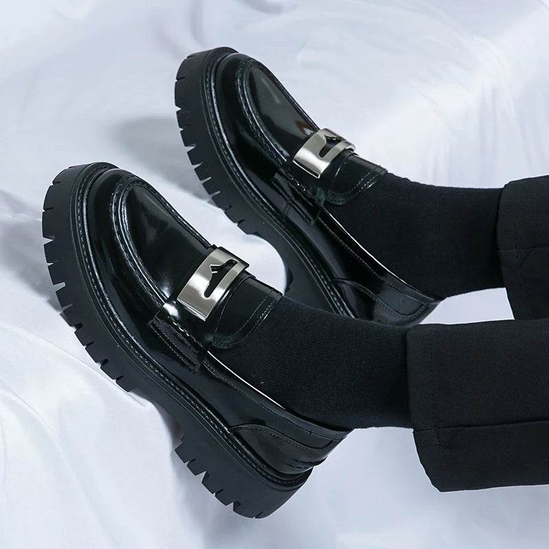 Platform New Men's Dress Leather Shoes High Classic Comfortable Pointed Toe Lace-up Business Shoes Fashion Casual Wedding Party - AIAZ