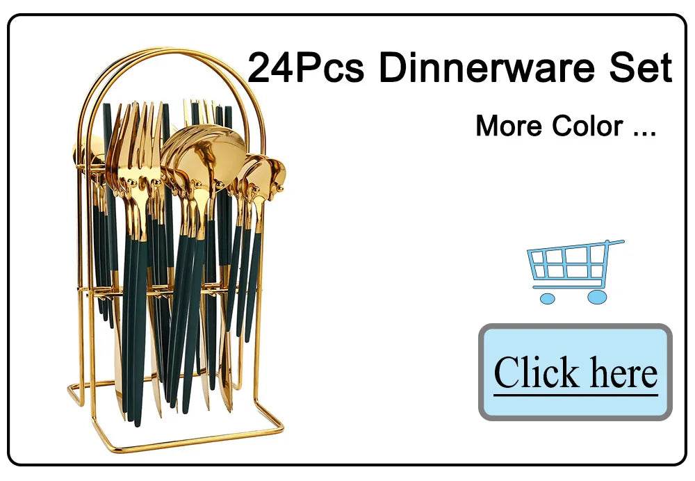 24Pcs Black Handle Golden Cutlery Set Stainless Steel Knife Fork Spoon Tableware Flatware Set Festival Kitchen Dinnerware Gift - AIAZ