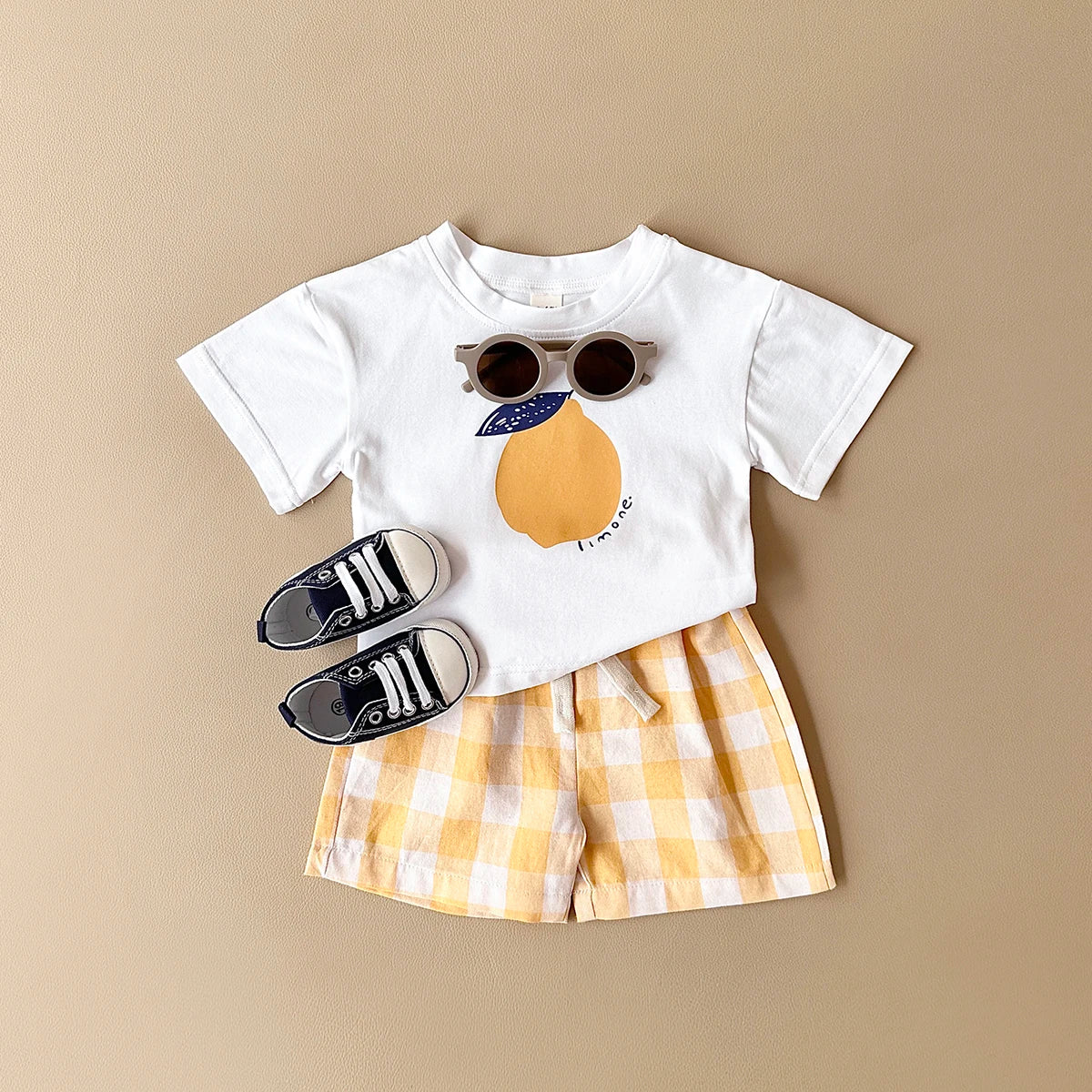 2PCS Summer Baby Boys Girls Clothes Set Lemon Print T-shirt+Checkered Shorts Beach Infant Toddler Outfit Suit 0-3Y