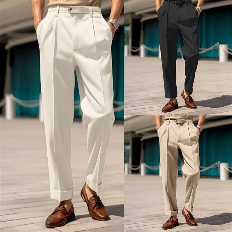 Men's Clothing Formal Mid-waist Buttoned Straight Plain Comfortable Outdoor Daily Outing Fashionable Trousers - AIAZ