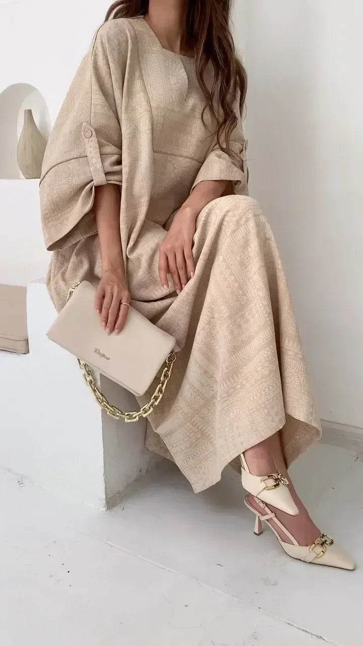 2024 Summer Fashion New Muslim Women Loose Ethnic Style Plus Size Dress Printed Square Neck Elegant Casual Party Women's Wear - AIAZ