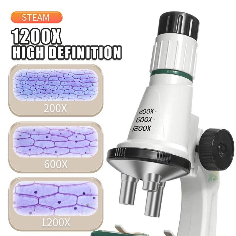 Children Science Biological 200x 600x 1200x Pocket Microscope Set Lab With LED Refined Instruments Montessori Education Toy - AIAZ