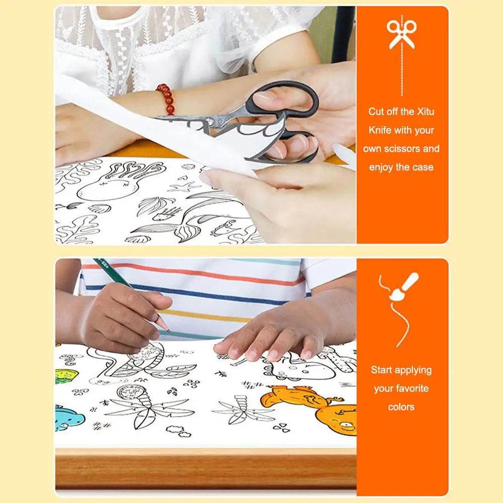 Children's Drawing Roll Sticky Color Filling Paper Graffiti Scroll Coloring Paper Roll For Kids DIY Painting Educational Toys - AIAZ