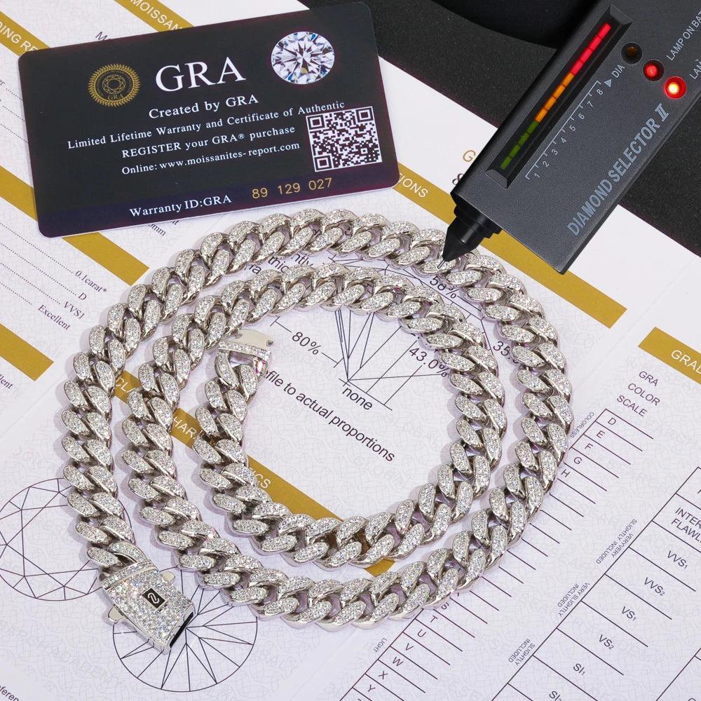 12mm S925 Silver Double Row VVS Frozen Diamond Monaco Chain 18K Gold Plated 100% Passed Diamond Tester Moissanite Necklace