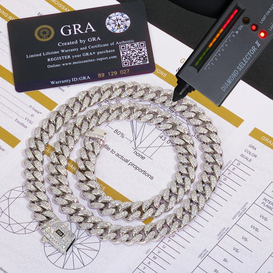 12mm S925 Silver Double Row VVS Frozen Diamond Monaco Chain 18K Gold Plated 100% Passed Diamond Tester Moissanite Necklace