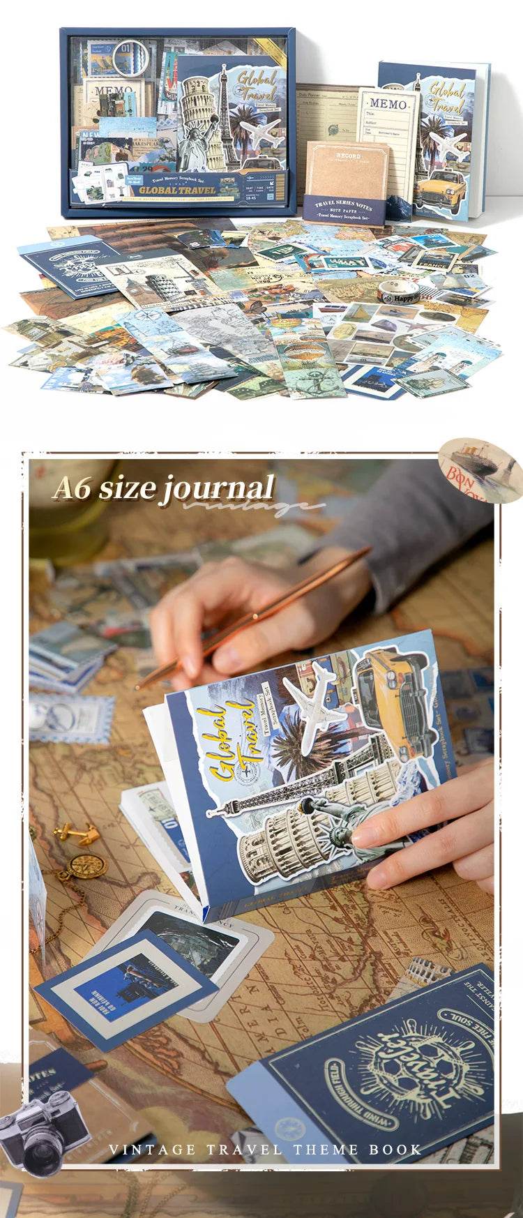154 Pcs Vintage travel Handbook Gift Boxes School Student Reward Small Gifts Children's Gifts Scrapbook Supplies Stationery Set - AIAZ