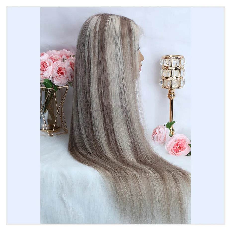 Ash Blonde Wig Highlight 13x6 Hd Lace Frontal Wigs Straight Vietnamese Raw Hair Wig 613 Blonde Colored Human Hair Wigs For Women - AIAZ