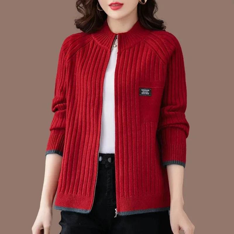 Knitted Cardigan Women's Coat 2025 Autumn Winter New Long sleeved Casual Zipper Sweaters Outwear Female Short Knitt Jacket - AIAZ