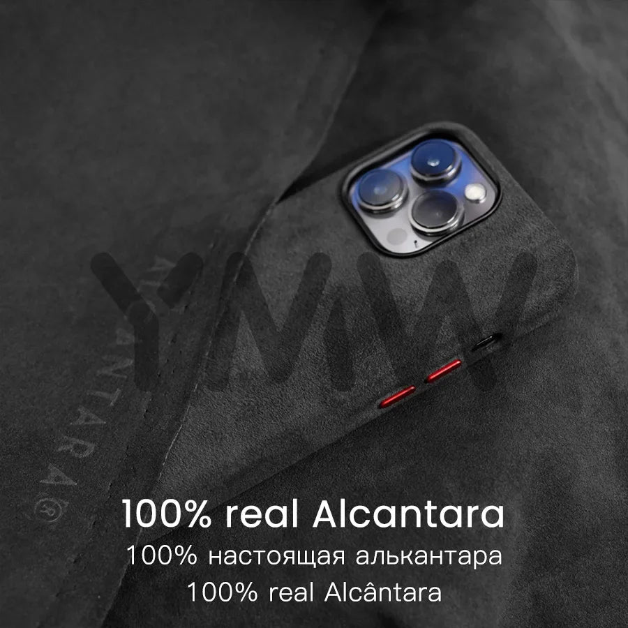 Magnetic ALCANTARA Case for iPhone 17 16 Pro Max 15 14 Luxury Suede Leather Supercar Phone Cases Camera Button Cover