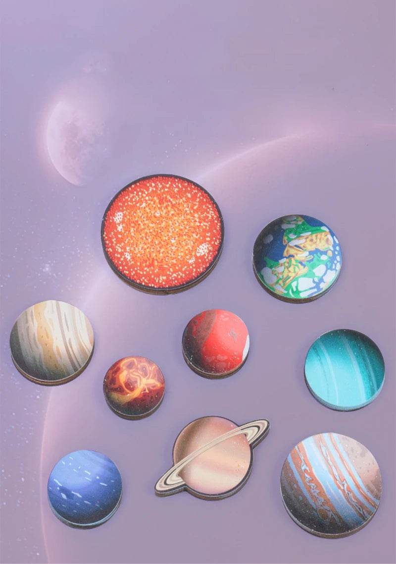 Children Wooden Space Planet Puzzles Montessori Toys Planet Matching Game Jigsaw Tray Universe Solar System Science Learning Toy - AIAZ