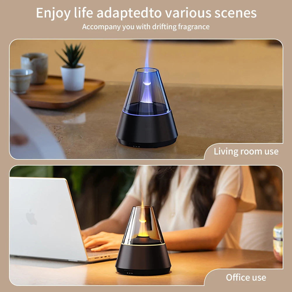 New Colorful Simulated Flame Night Light with Ultrasonic Air Humidifier 150ml Candle Flame Essential Oil Aroma Diffuser for Home