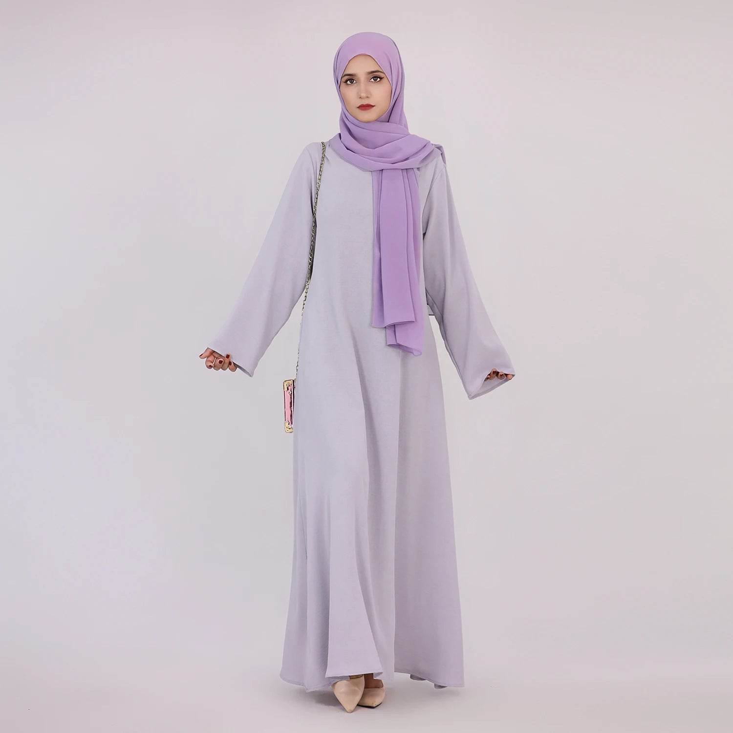 2025 Fashion Simple Muslim Dress Solid Abaya Arab Turkey Dubai Kaftan Modest Long Sleeve Maxi Dress Islamic Clothing LR593 - AIAZ