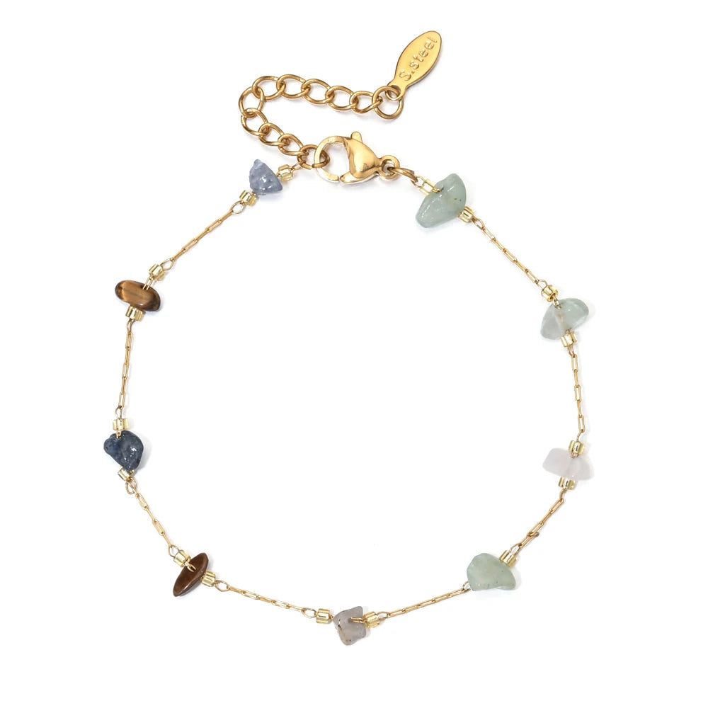 Irregular Natural Stone Stainless Steel Chain For Women Gilrs Gold Color Bracelet Femme Summer Jewelry Gift Adjustable for Women