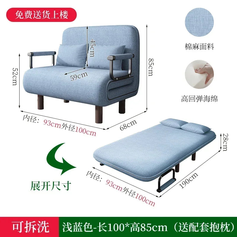 Modern Simple Foldable Sofa Bed Multi-functional Internet Celebrity Living Room Double Push Retractable Sofa Home Furniture
