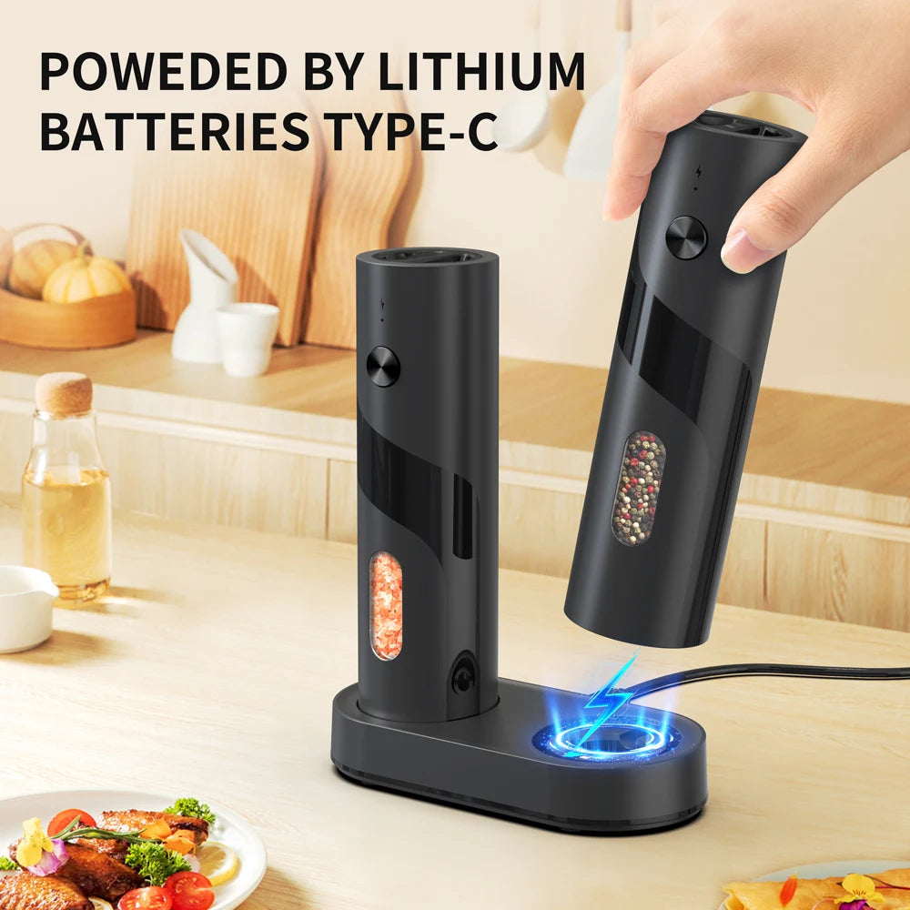 110ml Rechargeable Electric Salt and Pepper Grinder Shakers USB Automatic Djustable Coarseness Spice Mills for Kitchen Gadgets