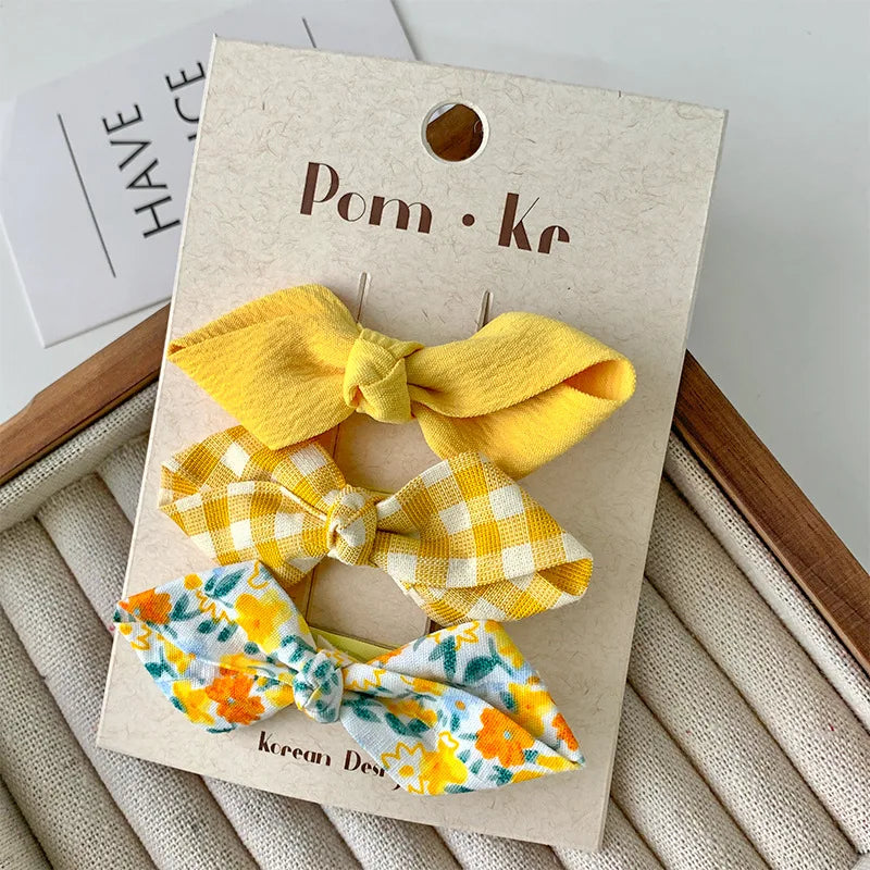 3 Pcs/lot Bows Hairpin Set for Baby Girls Cute Floral Hair Clips Plaid Bangs Clip Korean Hair Accessories Sweet Kids Headdress