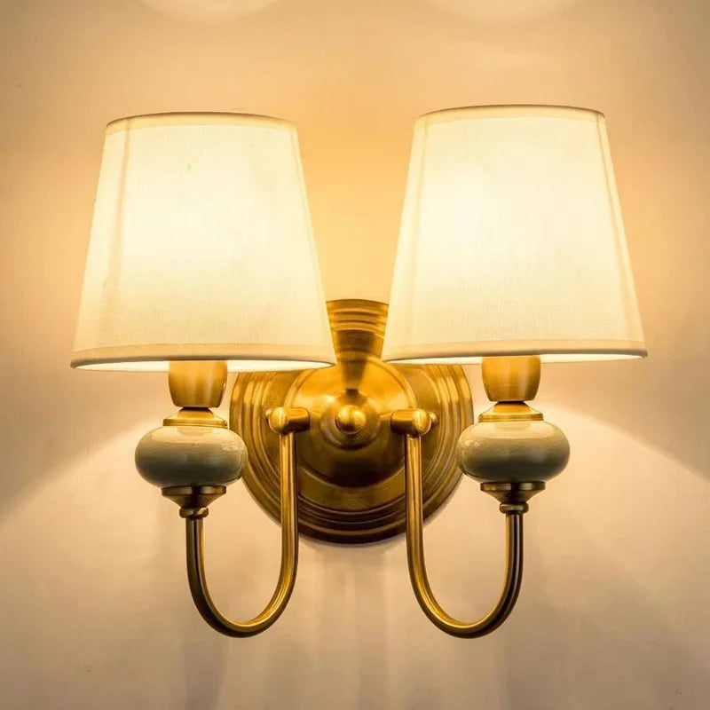 European Style Copper Led Color Wall Lamp Bedroom Bedside Living Room TV Background  Light Simple Hotel Villa Decor Lighting