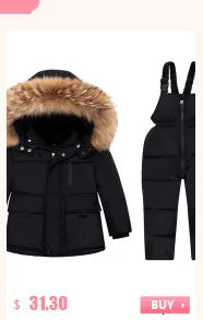-30 degree Winter Ski Suit Plus Velvet Baby Jumpsuit Boy Overalls Warm Kids toddler girl Clothes Children Clothing coat overcoat