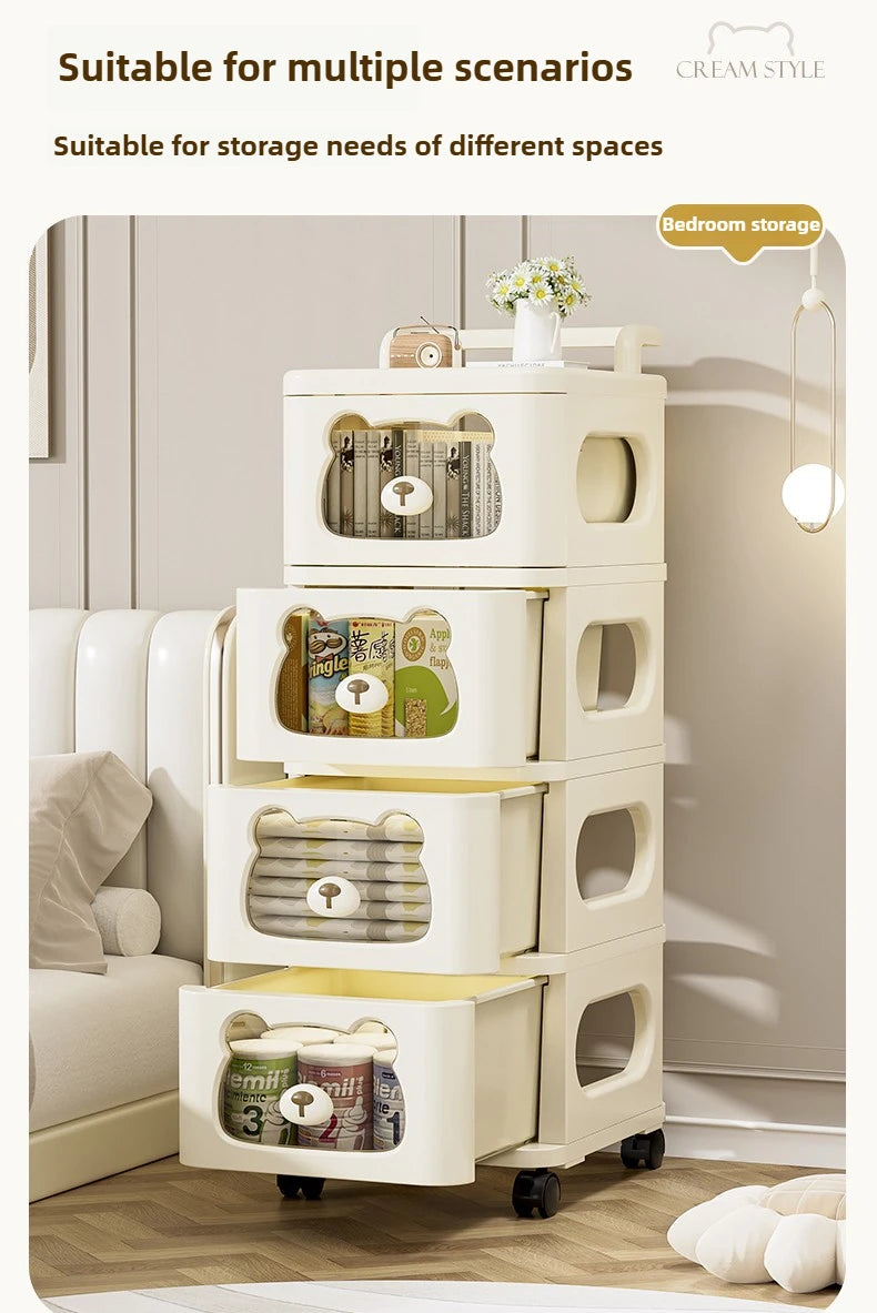 Household handcart baby snack toy storage rack, multi-layer drawer style storage rack, movable storage cabinet