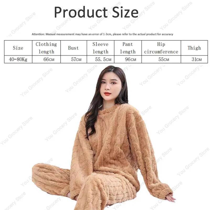 Autumn Women Solid Warm 1/2 Piece Sets Thicken Velvet Ribbed Fleece Set Pullover And Pants Women Casual Pajama Sets 2025 - AIAZ