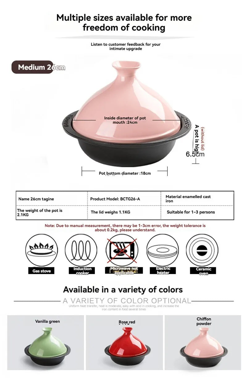 Cast Iron Tagine 2 Quart Moroccan Enameled Cast Iron Tagine With Enameled Cast Iron Base And Ceramic Cone-Shaped Lid Dutch Oven