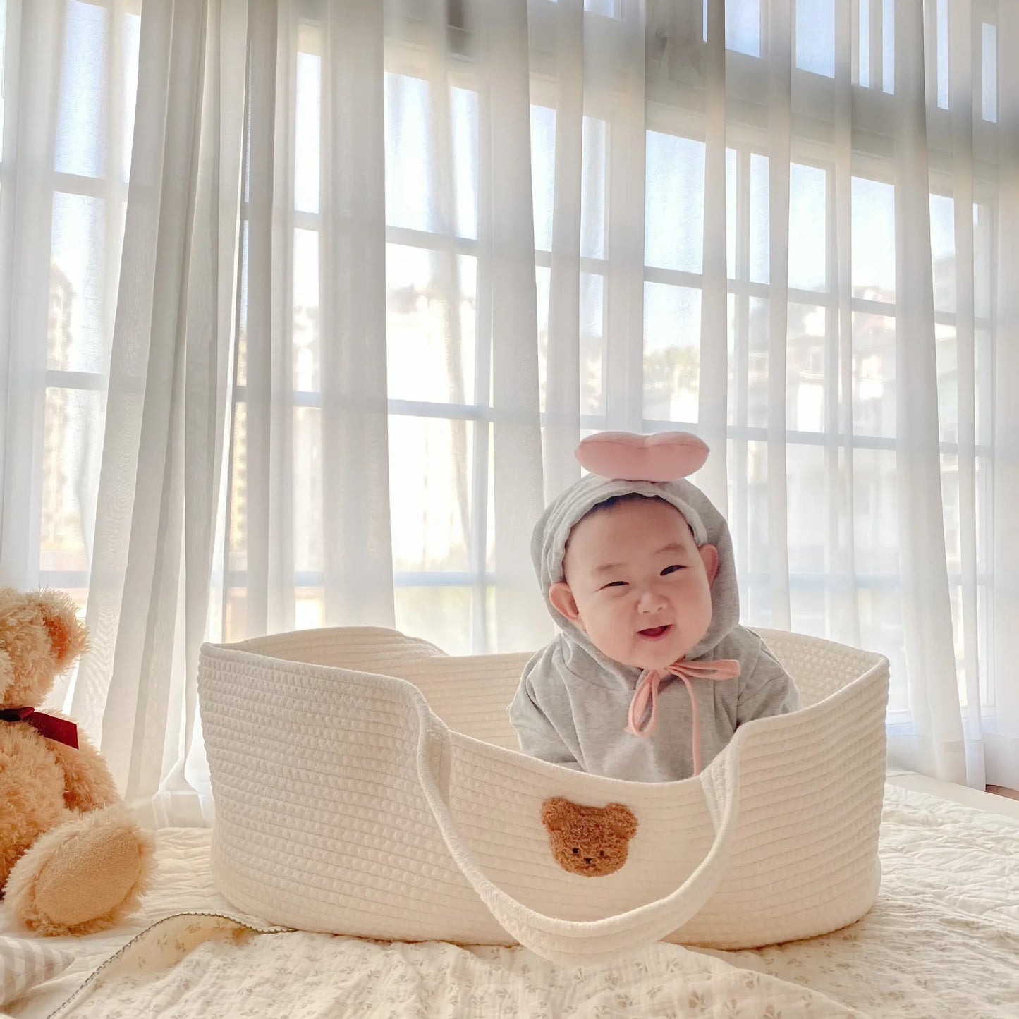 Ins Newborn Hand Basket Cotton Rope Woven Crib Baby Cradle Portable Outdoor Sleeping Infant Accessories Photography Props Gifts