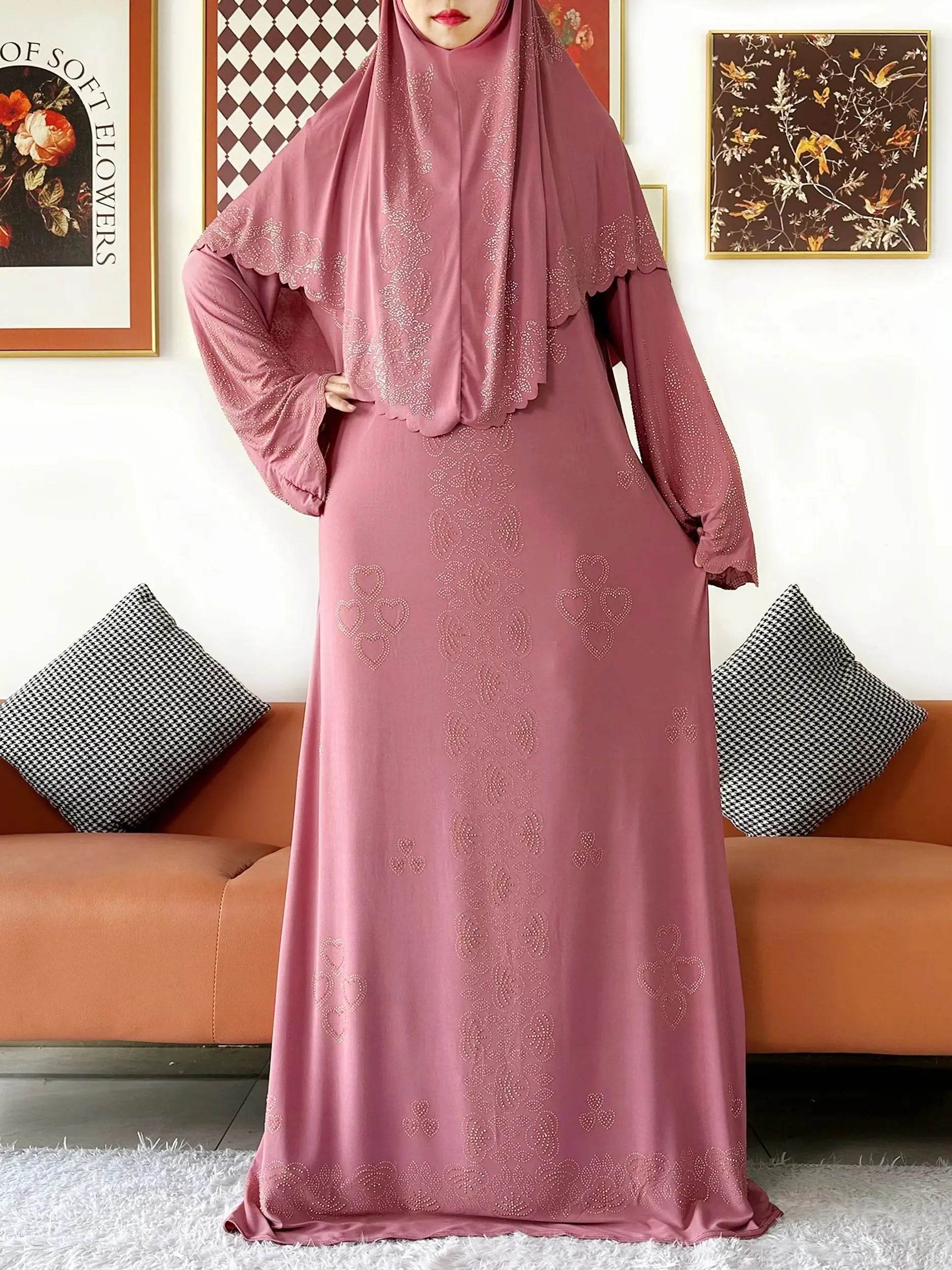 Muslim Two Piece Set Hijab Prayer Dress Fashion Abaya Set Women Prayer Garment Hijab Long Khimar Long Dress Sets Islamic Ramadan - AIAZ