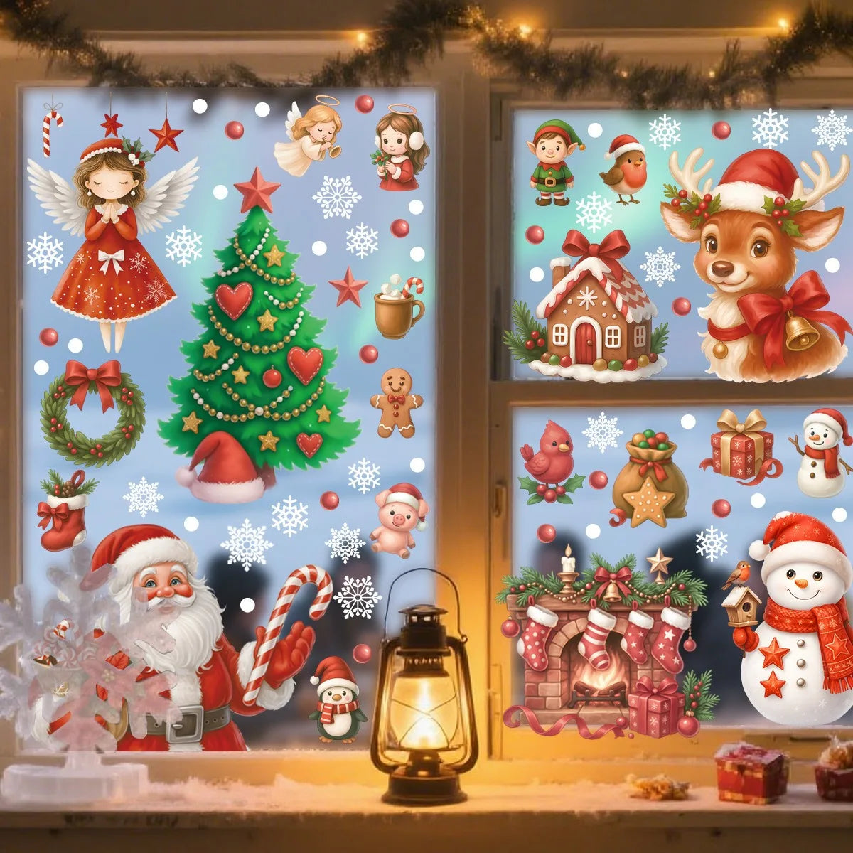 Christmas Wall Stickers Cartoon Santa Claus Snowman Elk Angel Girls Snowflake Window Glass Stickers Merry Christmas Decors