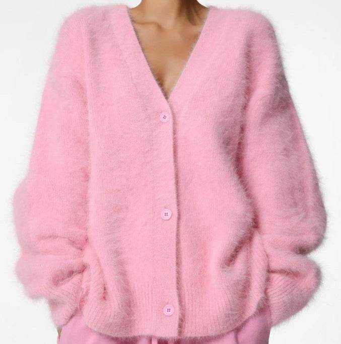 Cardigan for Women 2025 Autumn Fashion V-Neck Knitted Sweater Loose Solid Color Long Sleeves Casual Daily Cardigan Coat - AIAZ