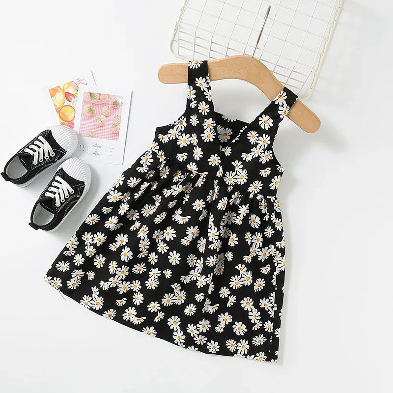 New Baby Girls Sleeveless Flower Print Dresses Clothes Bowknot Kid Summer Princess Dress Children Party Ball Pageant Outfit