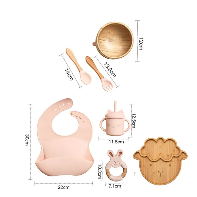 Wooden Dinner Plate Feeding Supplies Bamboo Baby Tableware Silicone Suction Plate Bowl BPA Free Baby Stuff Newborn Accessories