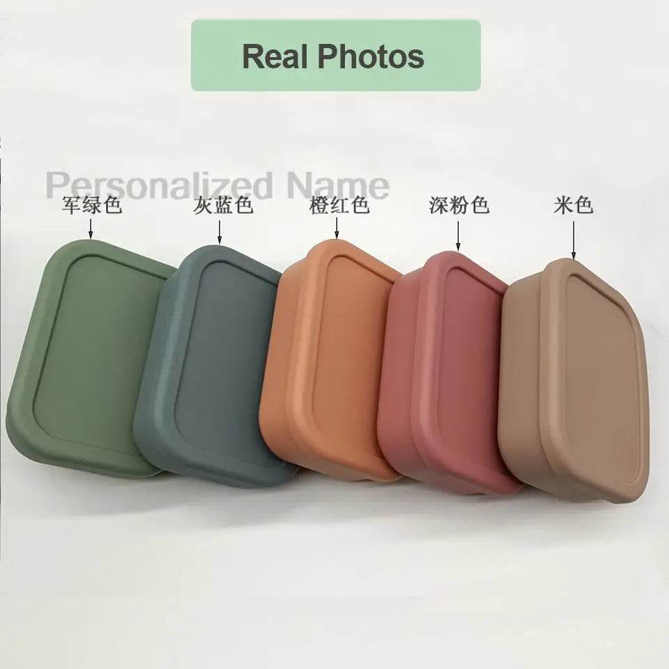 Personalized Name Lunch Box 3 Compartment Silicone Bento Box Portable Leak Proof Microwave Oven Lunch Box Picnic Food Container - AIAZ